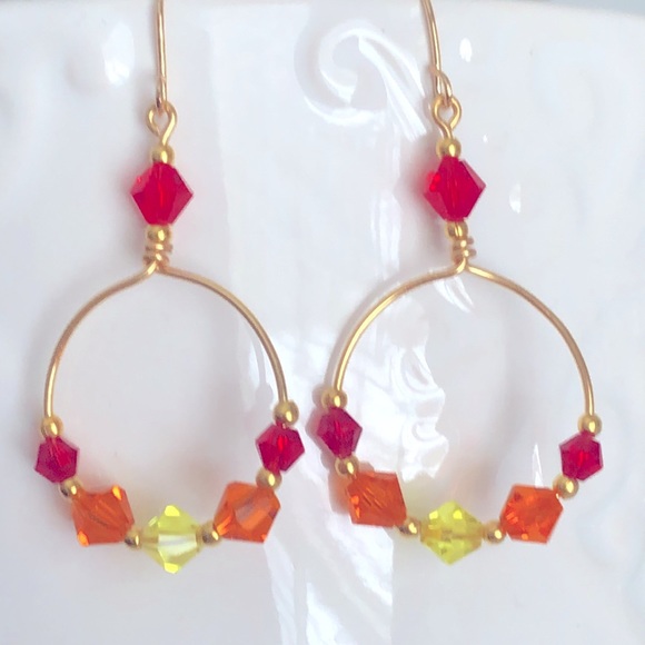 New Sparkling Glass Crystal Dangling Hoop Handmade Earrings Unique Artisan Gifts - Picture 1 of 6